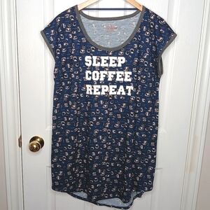 Joe Fresh Sleep Shirt Night Shirt Coffee Text Navy Blue Pink Women's Size L NWOT